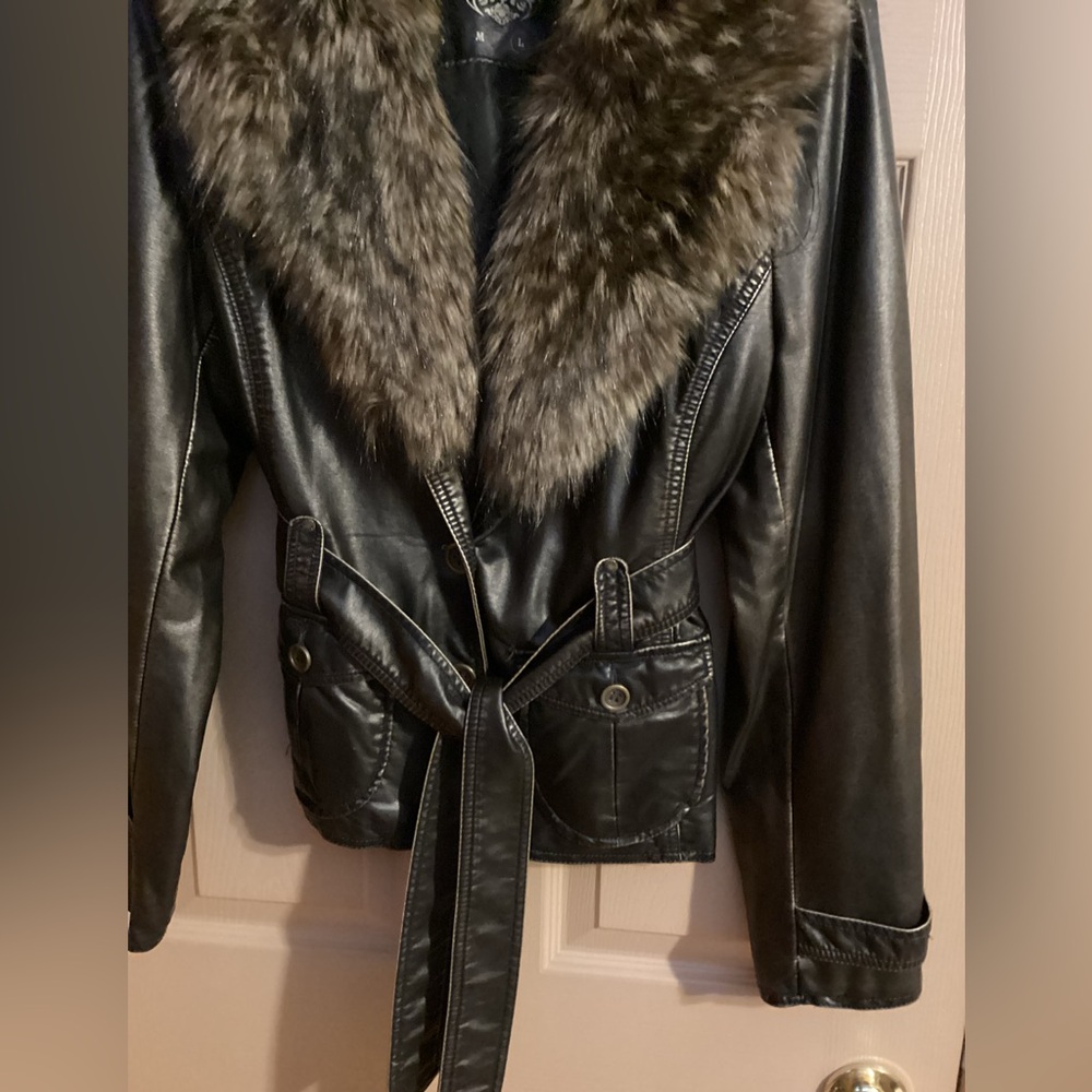 Big Chill Vintage  Brown Leather Jacket with Brown Faux Fur - Picture 5 of 10